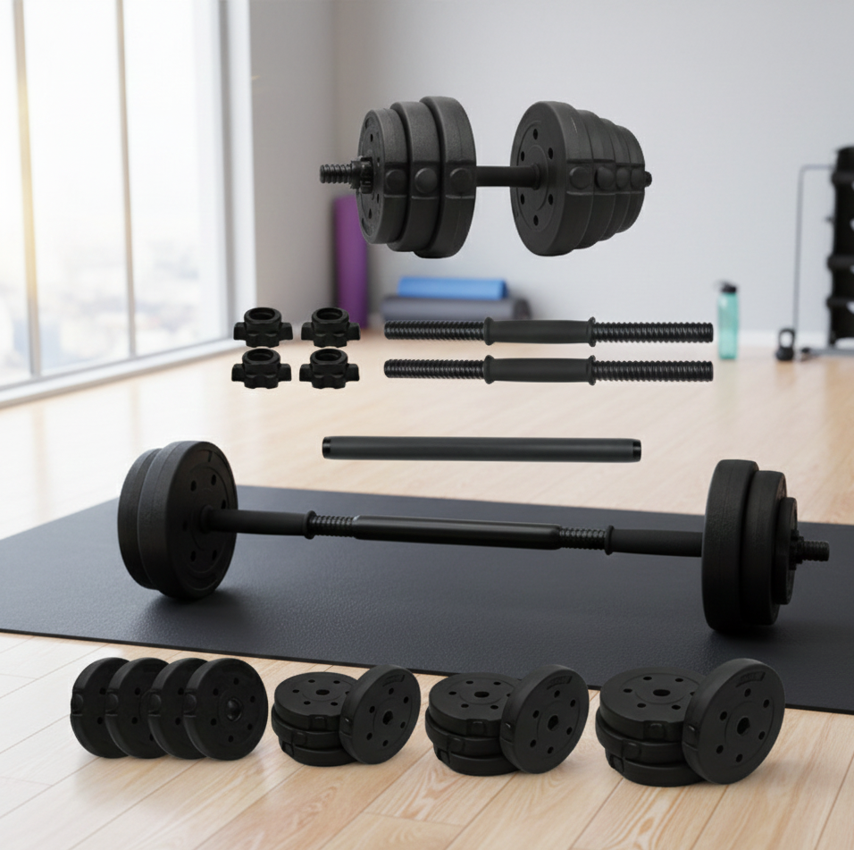 Haltères Réglables 20 kg avec Barre de Raccord